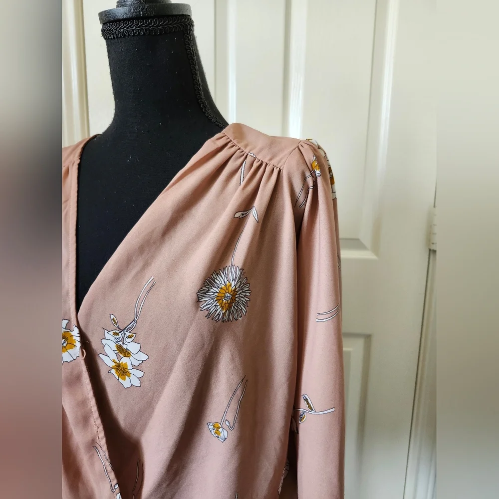 Astr Blush Floral Wrap Bodysuit Long Sleeve S